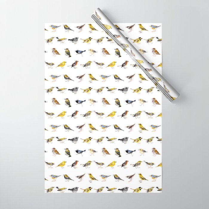 Warbler and Vireo Pattern on White Wrapping Paper