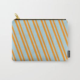 [ Thumbnail: Dark Orange & Light Blue Colored Lined Pattern Carry-All Pouch ]