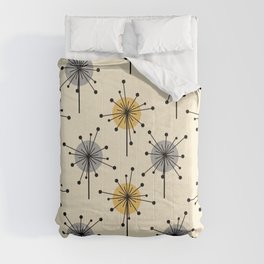 Midcentury Sputnik Starburst Flowers Yellow Gray Comforter