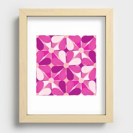 Pink Checkered Daisies Pattern Recessed Framed Print