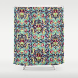 Turquoise Blue, Hot Pink & Green Paisley Pattern Shower Curtain