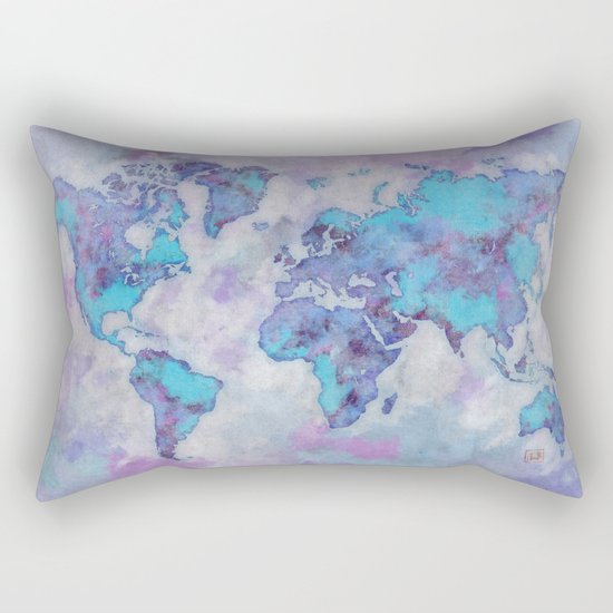 World Map Purple Rectangular Pillow