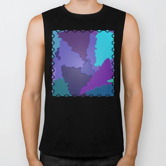 Blues and Purples Puzzle Patchwork Biker Tank