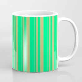 [ Thumbnail: Dark Khaki and Green Colored Stripes/Lines Pattern Coffee Mug ]