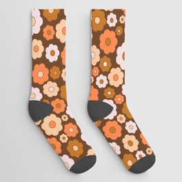 Vintage Retro Ditsy Flower Pattern-Brown Socks