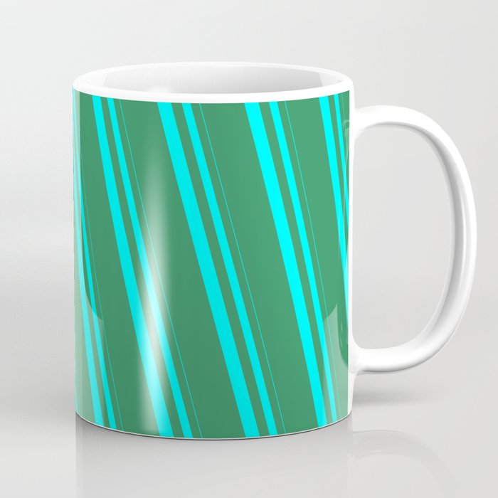 Aqua & Sea Green Colored Striped Pattern Coffee Mug