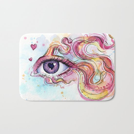 Eye Betta Fish Surreal Animal Hearts Watercolor Bath Mat