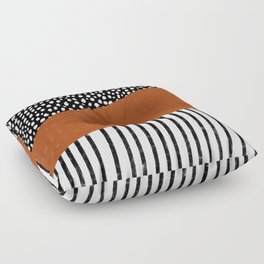 Polka Dots and Stripes Pattern (black/white/burnt orange) Floor Pillow
