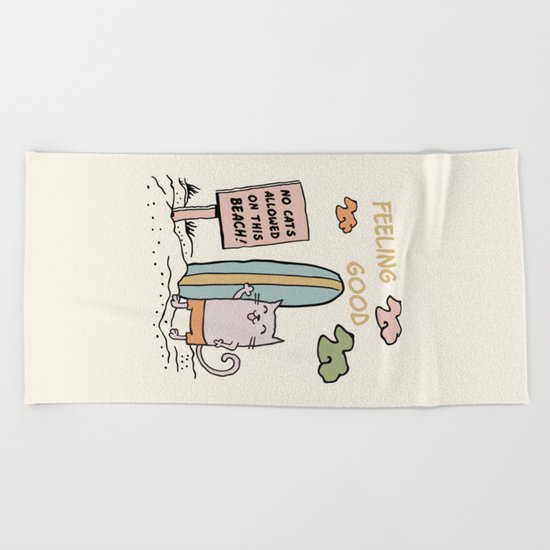 Cat on the beach Beach Towel