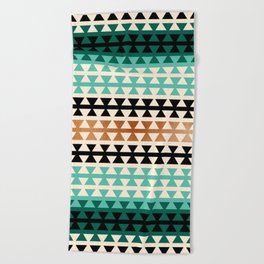 Desert Boho Ethnic Pattern with Triangles (shades of green) Beach Towel