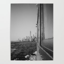 Ferry to Manhattan, New York City | Creative NYC architecture and lines | Black and white travel city photography Poster