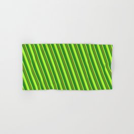 [ Thumbnail: Forest Green, Light Green, and Green Colored Striped Pattern Hand & Bath Towel ]