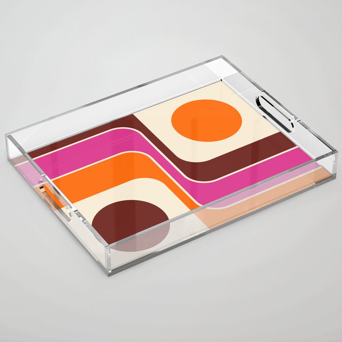 Retro 70s Style Geometric Design 742 Airlines Orange Hot Pink and Brown Acrylic Tray