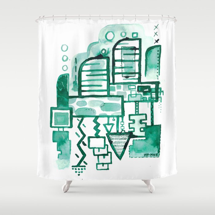 Inktober Green ink drawing 1 Shower Curtain