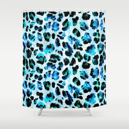 Blue watercolor leopard print pattern Shower Curtain