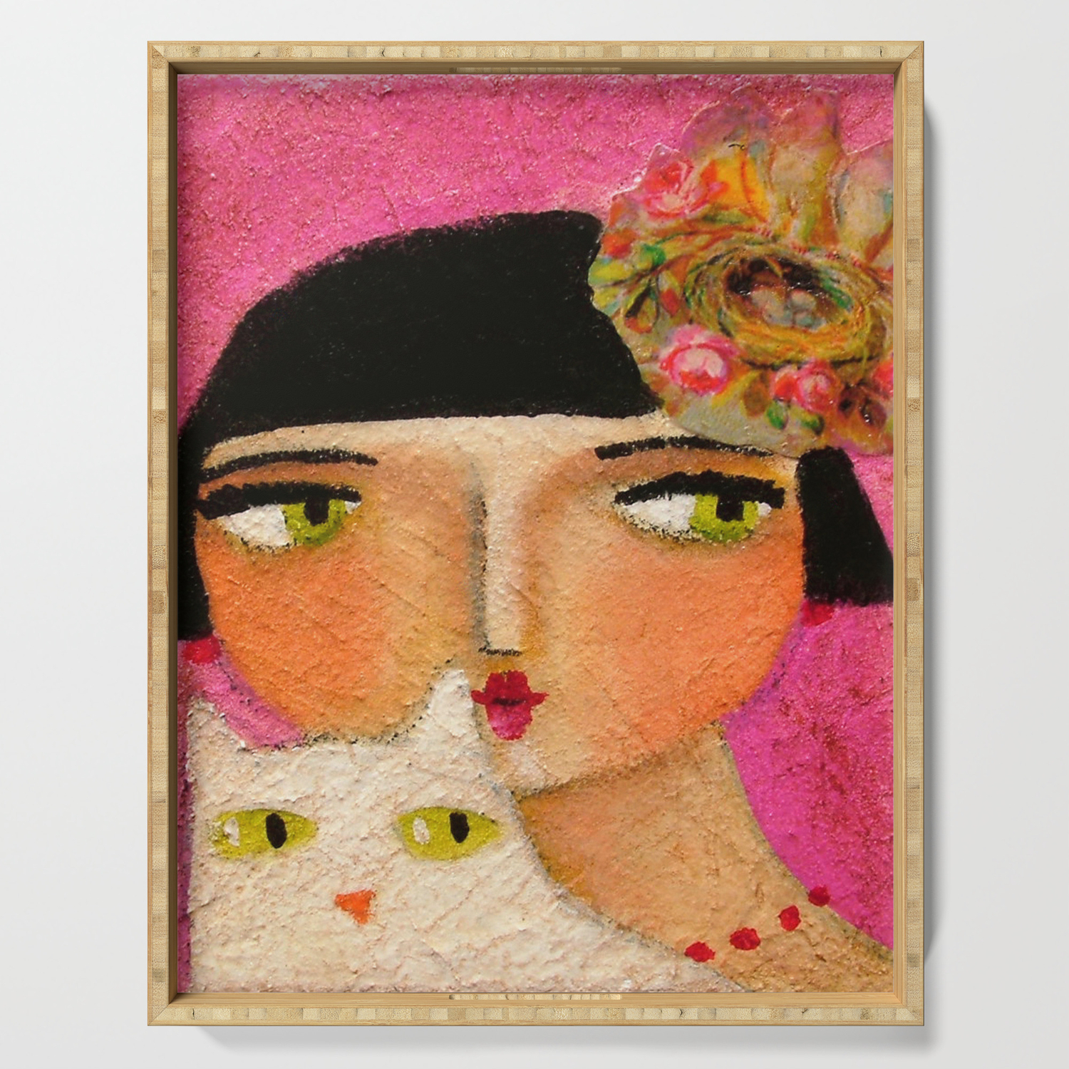 White Cat And Flapper Girl Pretty Painting By Tascha Serving Tray