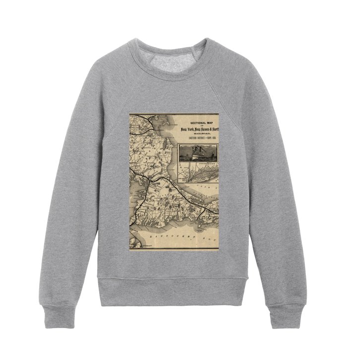 Sectional Map of New York, New Haven and Hartford Railroad Eastern District, Cape Cod-1893 Kids Crewneck