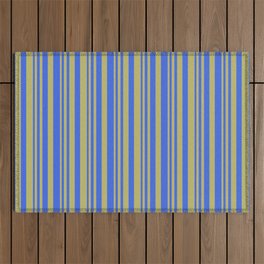 [ Thumbnail: Dark Khaki & Royal Blue Colored Striped Pattern Outdoor Rug ]