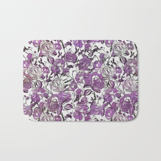 Purple Vintage Retro Flower Pattern Bath Mat