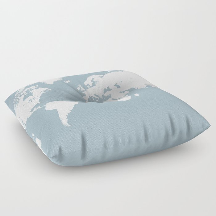 Minimalist World Map in Slate Blue Floor Pillow