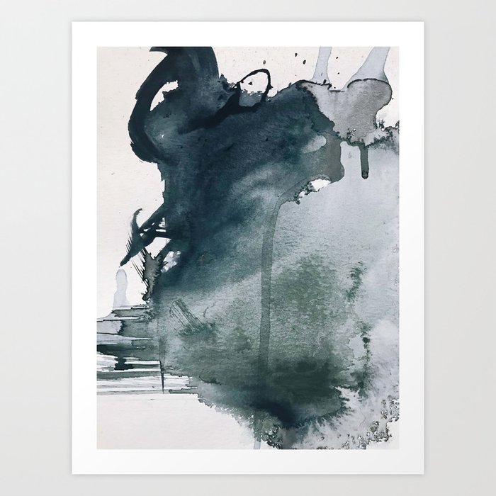 Lakeside: a minimal, abstract, watercolor and ink piece in shades of blue and green Art Print