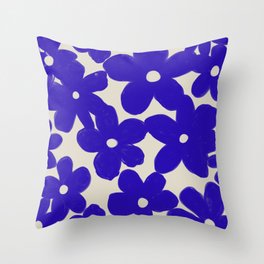 Groovy Eclectic Flowers in Navy Blue Throw Pillow