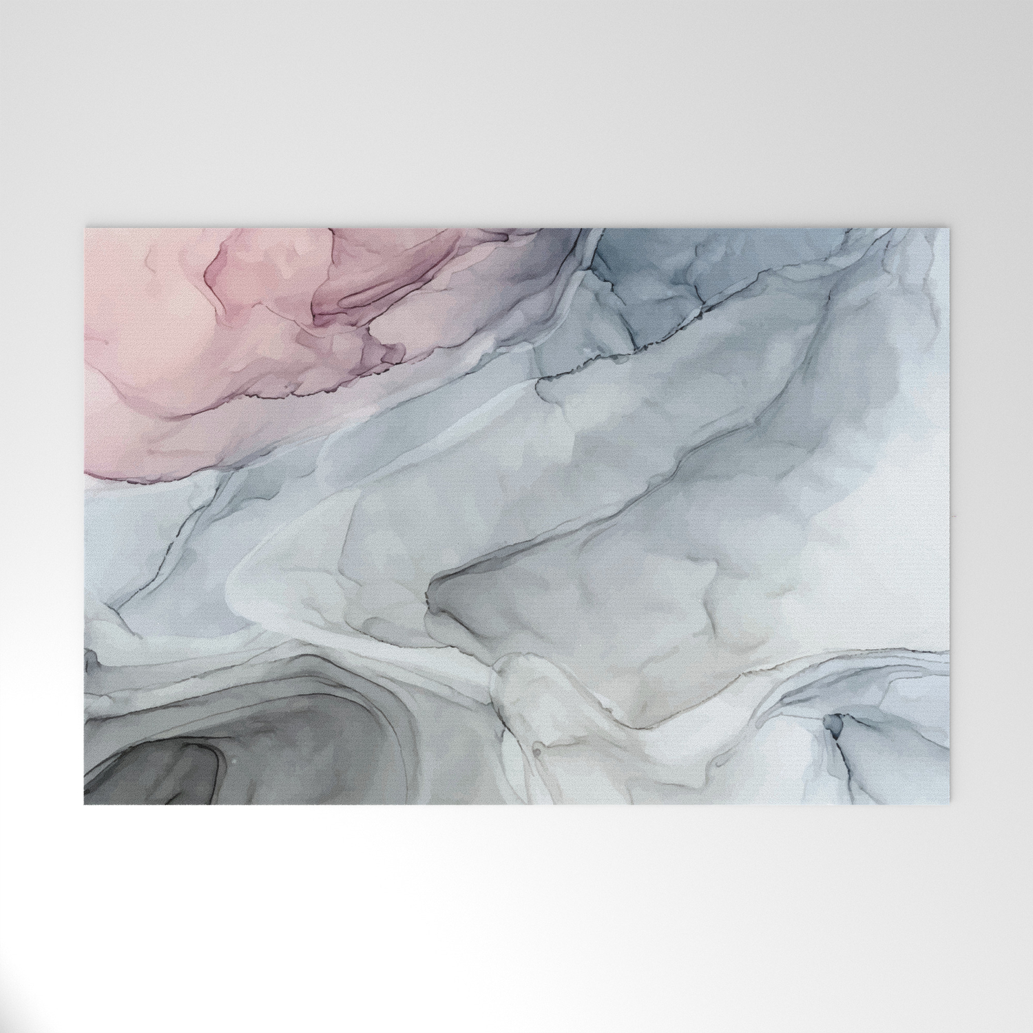Pastel Blush Grey And Blue Ink Clouds Painting Welcome Mat By