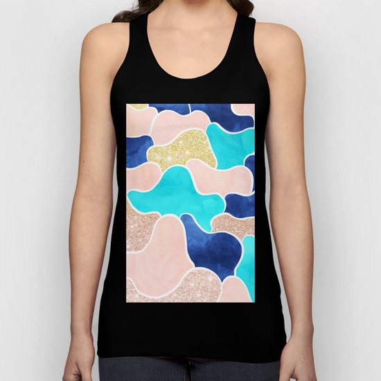 Color block faux gold turquoise pink watercolor Unisex Tank Top