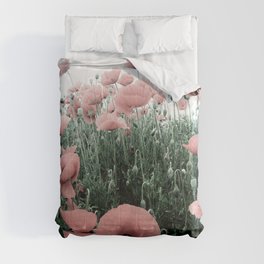 Pastel pink blooming poppy field  Comforter