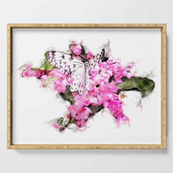 Butterfly and Pink Lantana Serving Tray