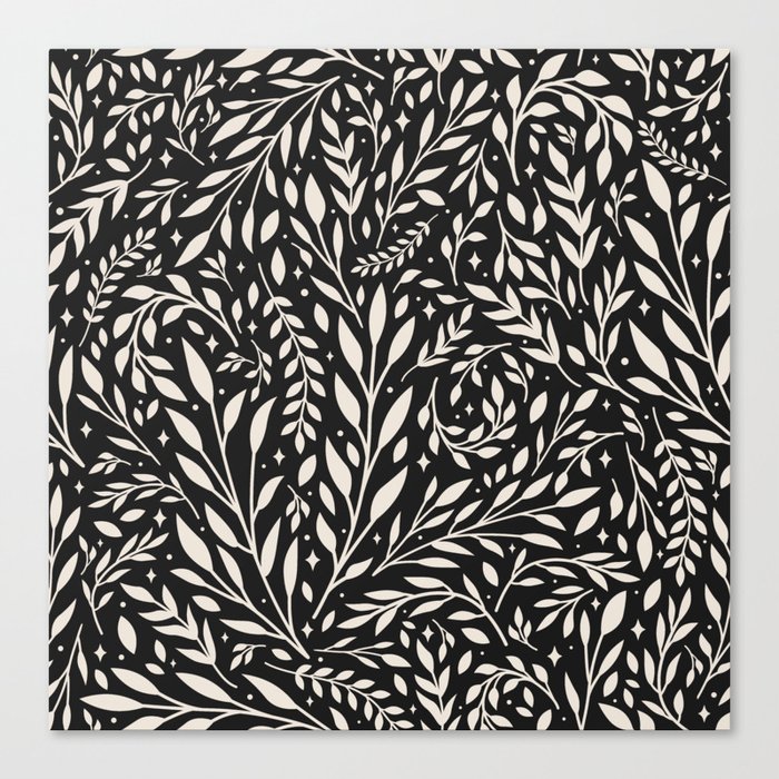 Leaves and Stars - Black/Nude Canvas Print