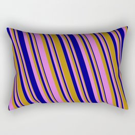 [ Thumbnail: Dark Goldenrod, Orchid, and Blue Colored Striped/Lined Pattern Rectangular Pillow ]