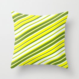 [ Thumbnail: Yellow, Green & Mint Cream Colored Lined Pattern Throw Pillow ]
