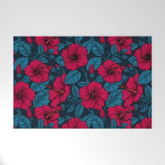 Red hibiscus flowers Welcome Mat