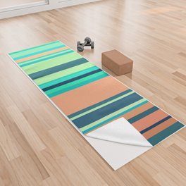turquoise and dark turquoise colored striped Yoga Towel