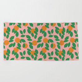 Oranges And Leaves -Pink Beach Towel