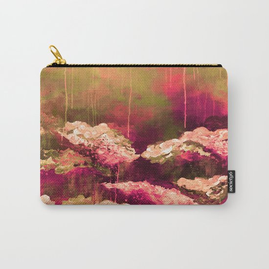 IT'S A ROSE COLORED LIFE 2 - Colorful Floral Garden Chic Abstract Pink White Olive Green Painting Carry-All Pouch
