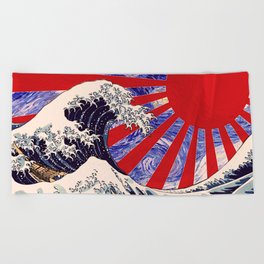 Starry Night, Rising Sun Flag Japan, Great Wave Off Kanagawa Beach Towel