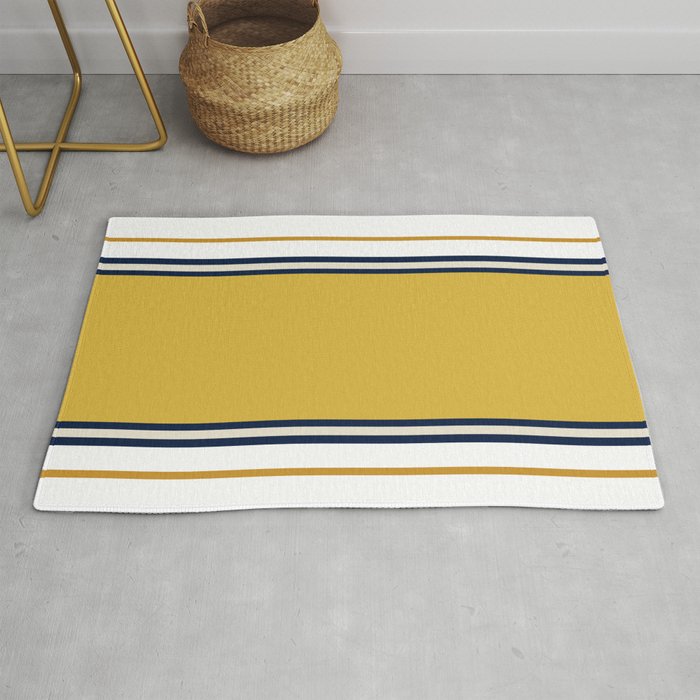 Wide and Thin Stripes Color Block Pattern in Mustard Yellow, Navy Blue, Ivory, and White Rug