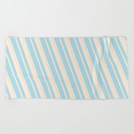 [ Thumbnail: Beige & Light Blue Colored Striped Pattern Beach Towel ]