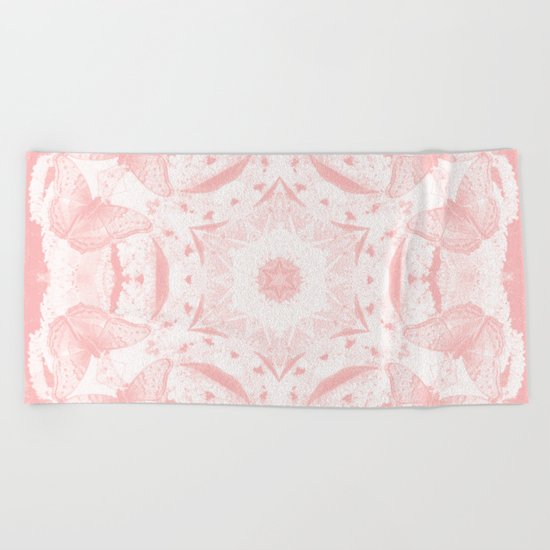 Kaleidoscope of butterflies in rose quartz Beach Towel