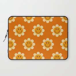 Retro Smiley Floral Face Pattern in Orange, Yellow & Brown Laptop Sleeve