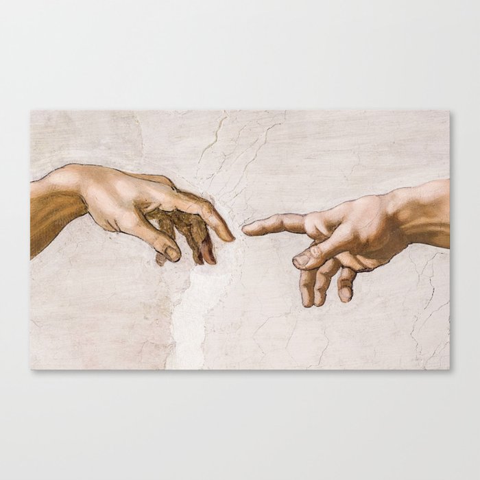 Hands of God the Father and Adam, Sistine Chapel Ceiling by Michelangelo Canvas Print