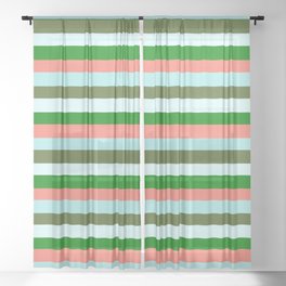 [ Thumbnail: Eyecatching Salmon, Turquoise, Dark Olive Green, Light Cyan & Green Colored Lines/Stripes Pattern Sheer Curtain ]