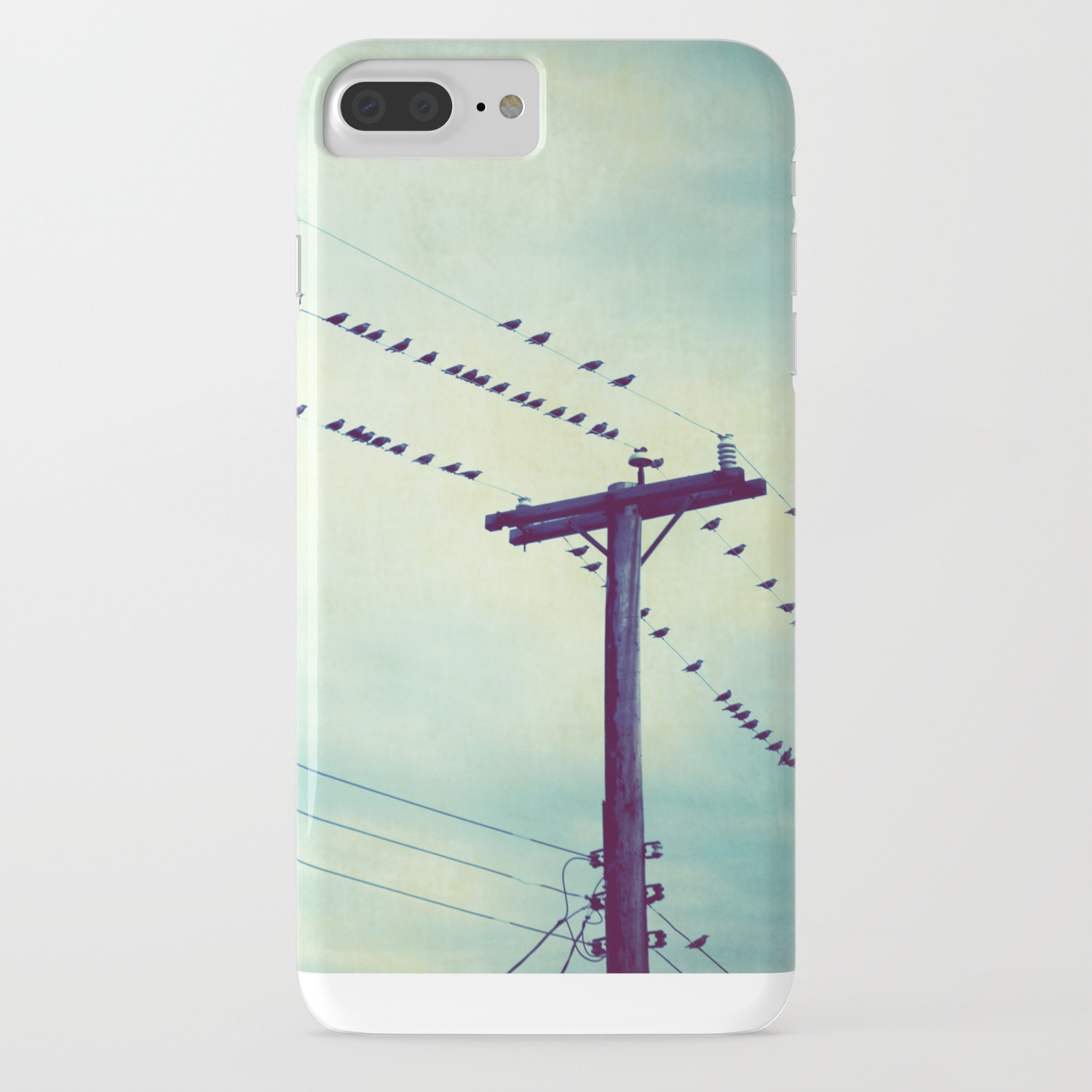 Teal Birds On Wire Photography Turquoise Bird Wires Aqua Black Nature Flock Iphone Case