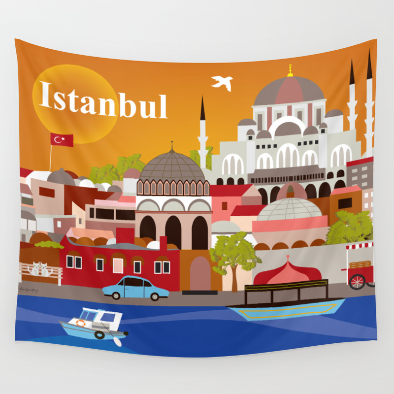 Istanbul Turkey Skyline Illustration By Loose Petals Wall Tapestry By Loosepetals Society6