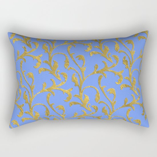 Queenlike on blue I- gold ornament on blue backround- elegant pattern Rectangular Pillow