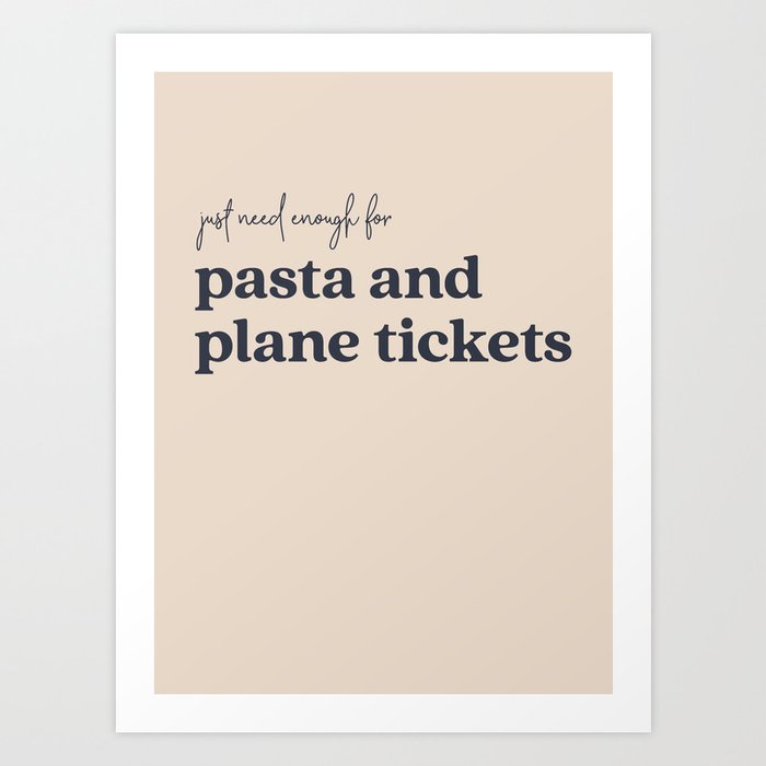 Pasta and Plane Tickets - Navy Art Print