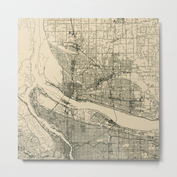 Vancouver WA, USA Vintage City Map Metal Print