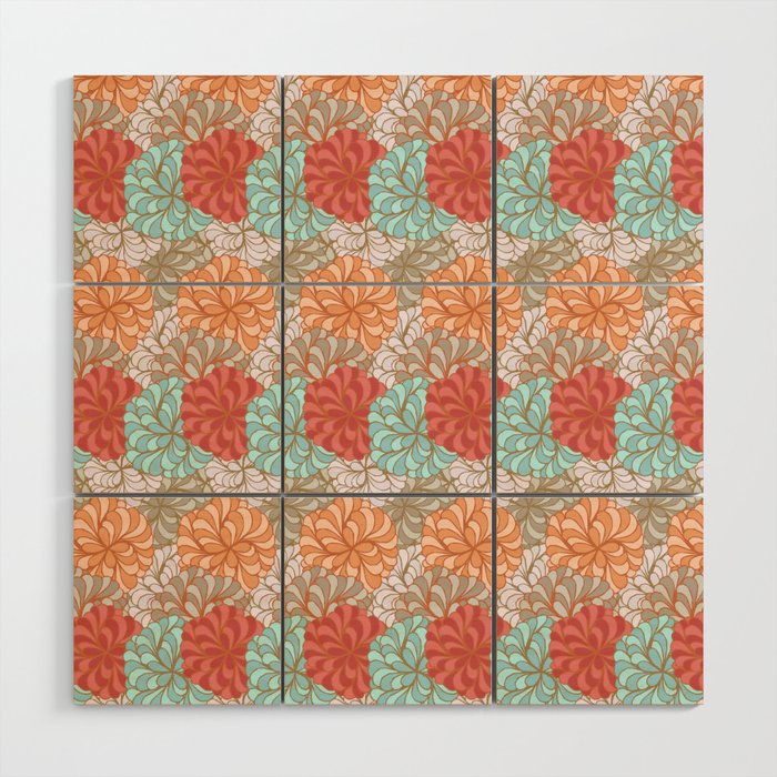 brown and powder blue floral aesthetic dahlia garden flowers Wood Wall Art